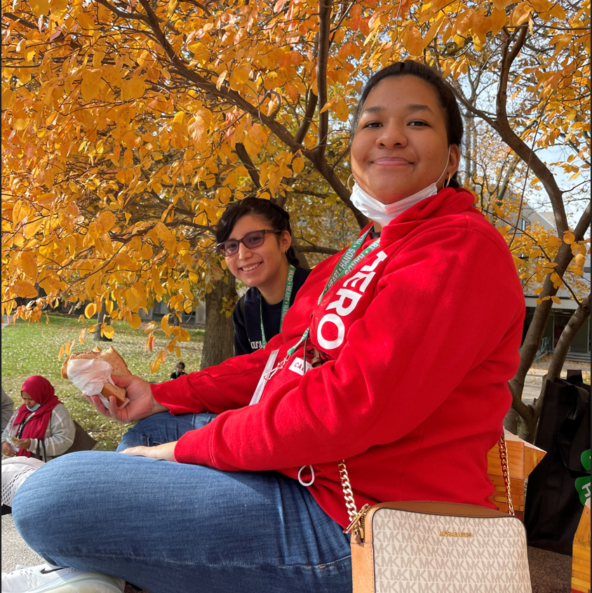 Students outside during fall